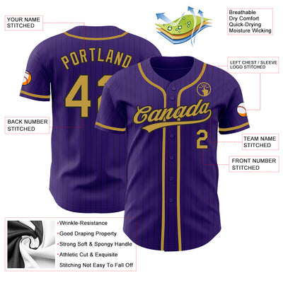 Custom Purple Black Pinstripe Old Gold Authentic Baseball Jersey