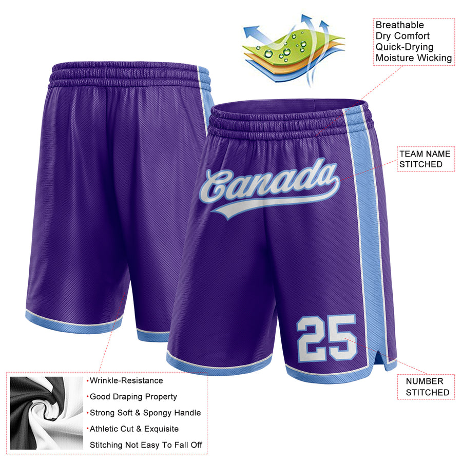 Custom Purple White-Light Blue Authentic Basketball Shorts