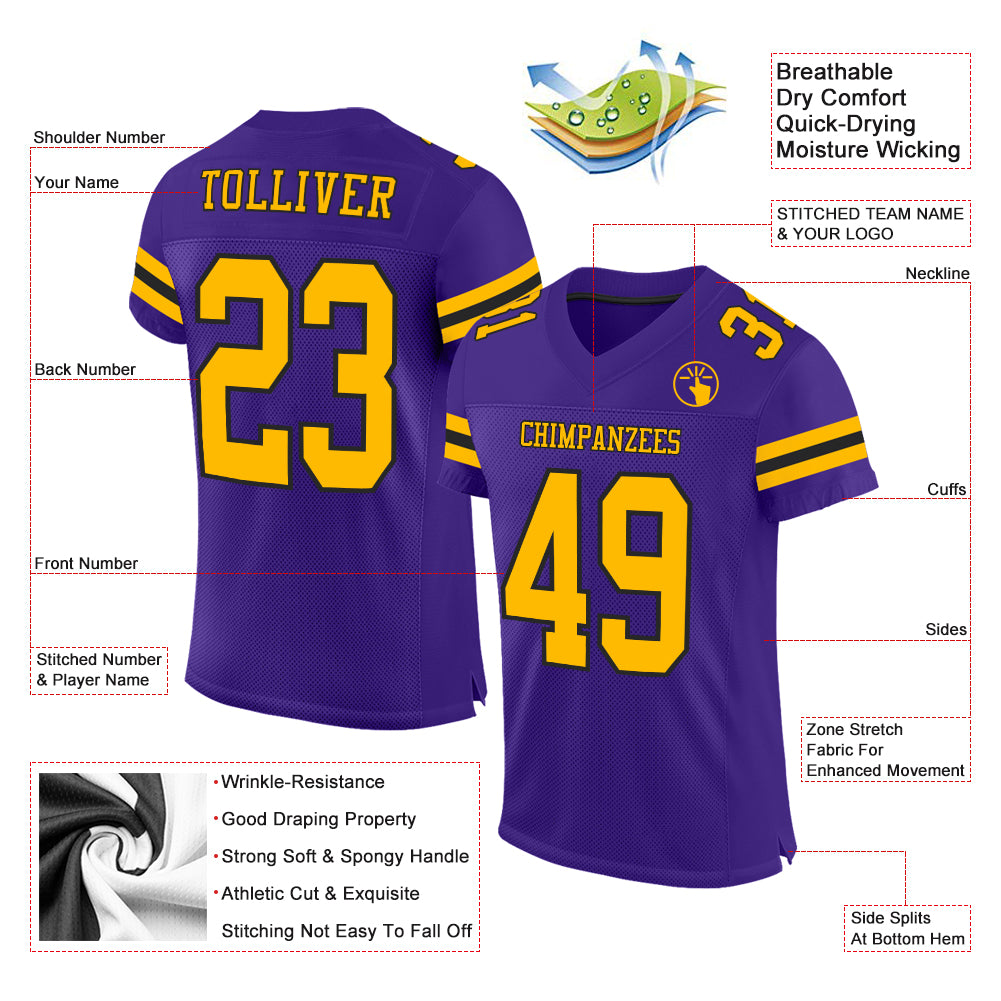 Custom Purple Gold-Black Mesh Authentic Football Jersey