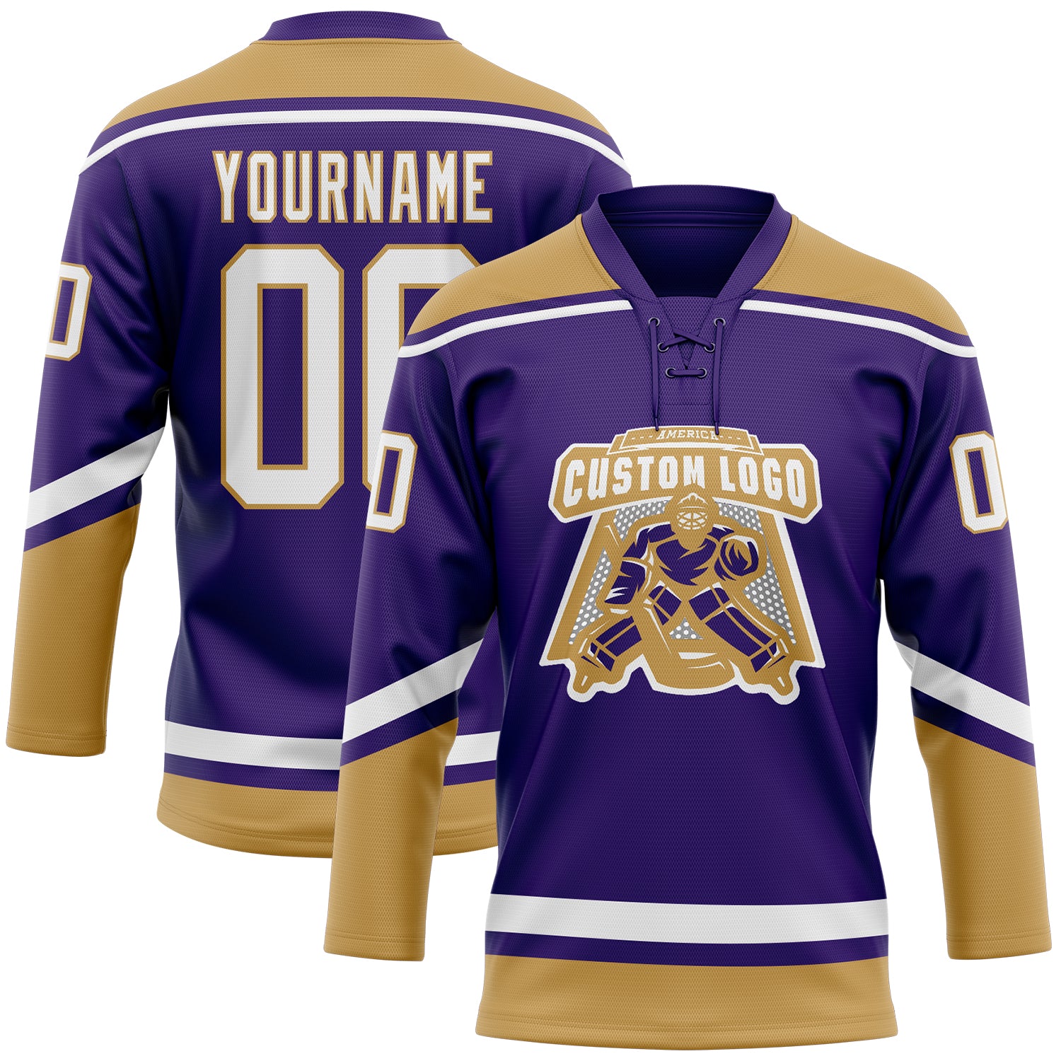 Custom Hockey Jersey Purple White-Old Gold Hockey Lace Neck Jersey Women's Size:L