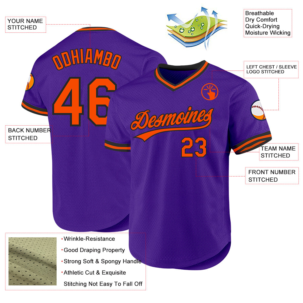 Custom Purple Orange-Black Authentic Throwback Baseball Jersey