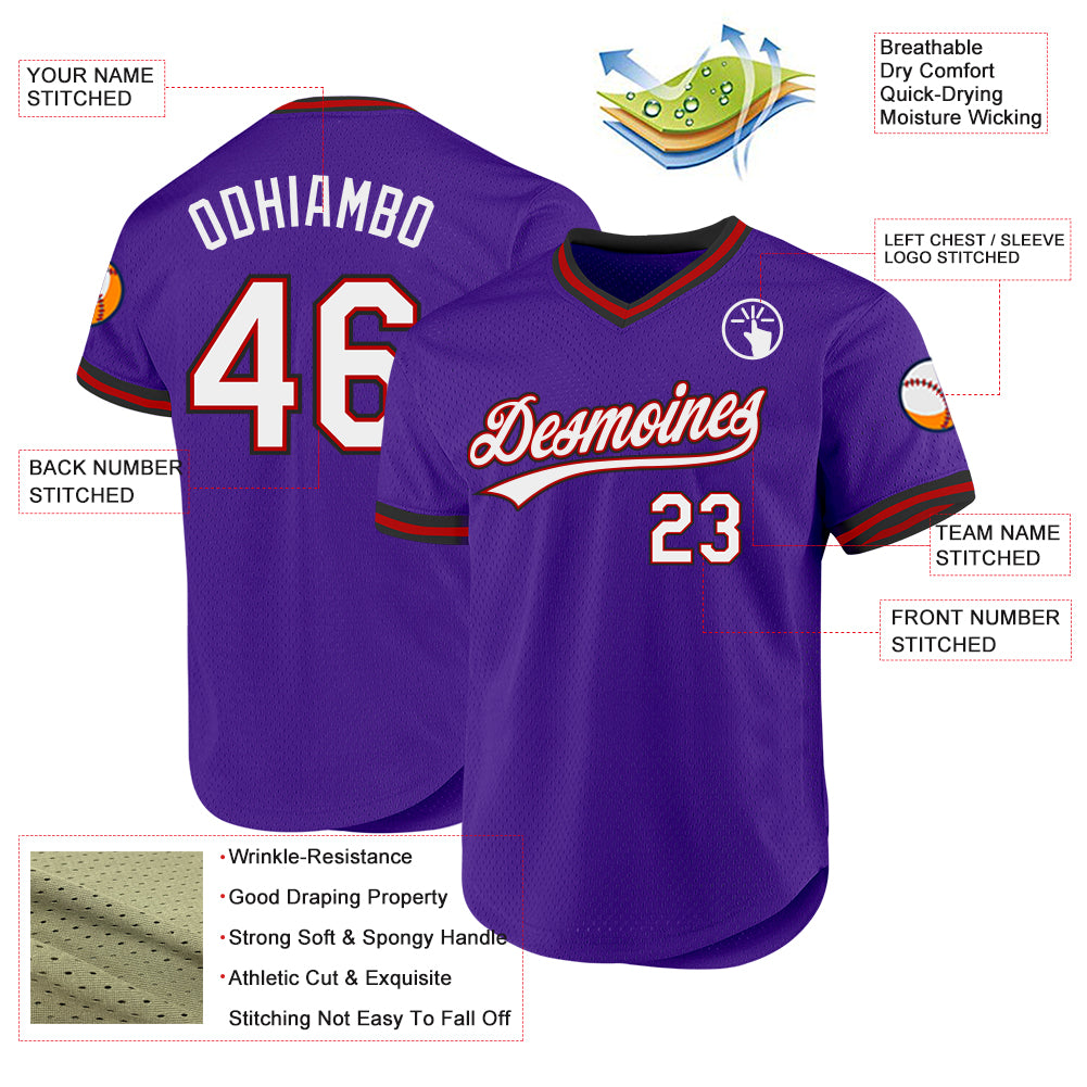 Custom Purple Red-Black Authentic Throwback Baseball Jersey