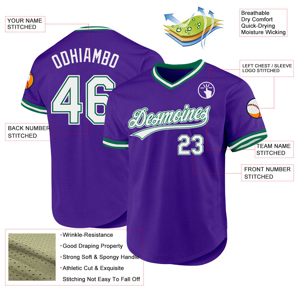 Custom Purple White-Kelly Green Authentic Throwback Baseball Jersey