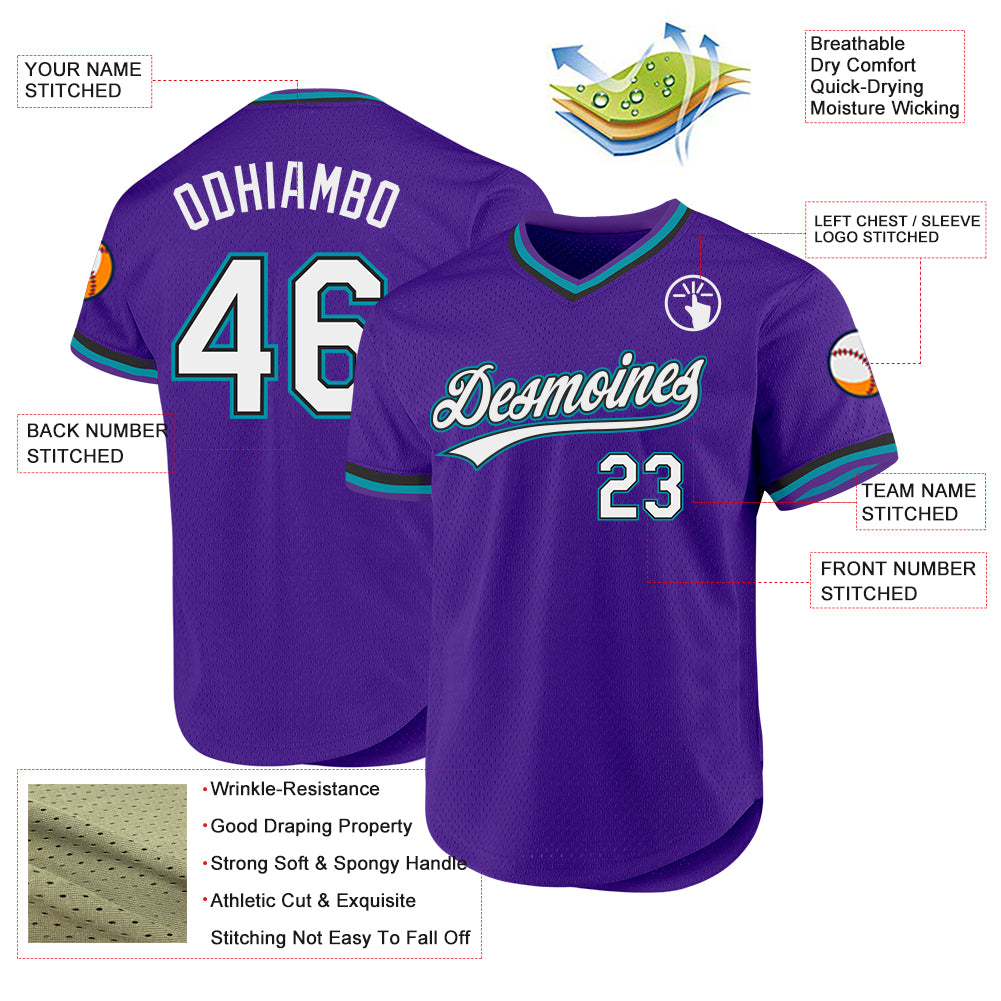 Custom Purple Black-Teal Authentic Throwback Baseball Jersey