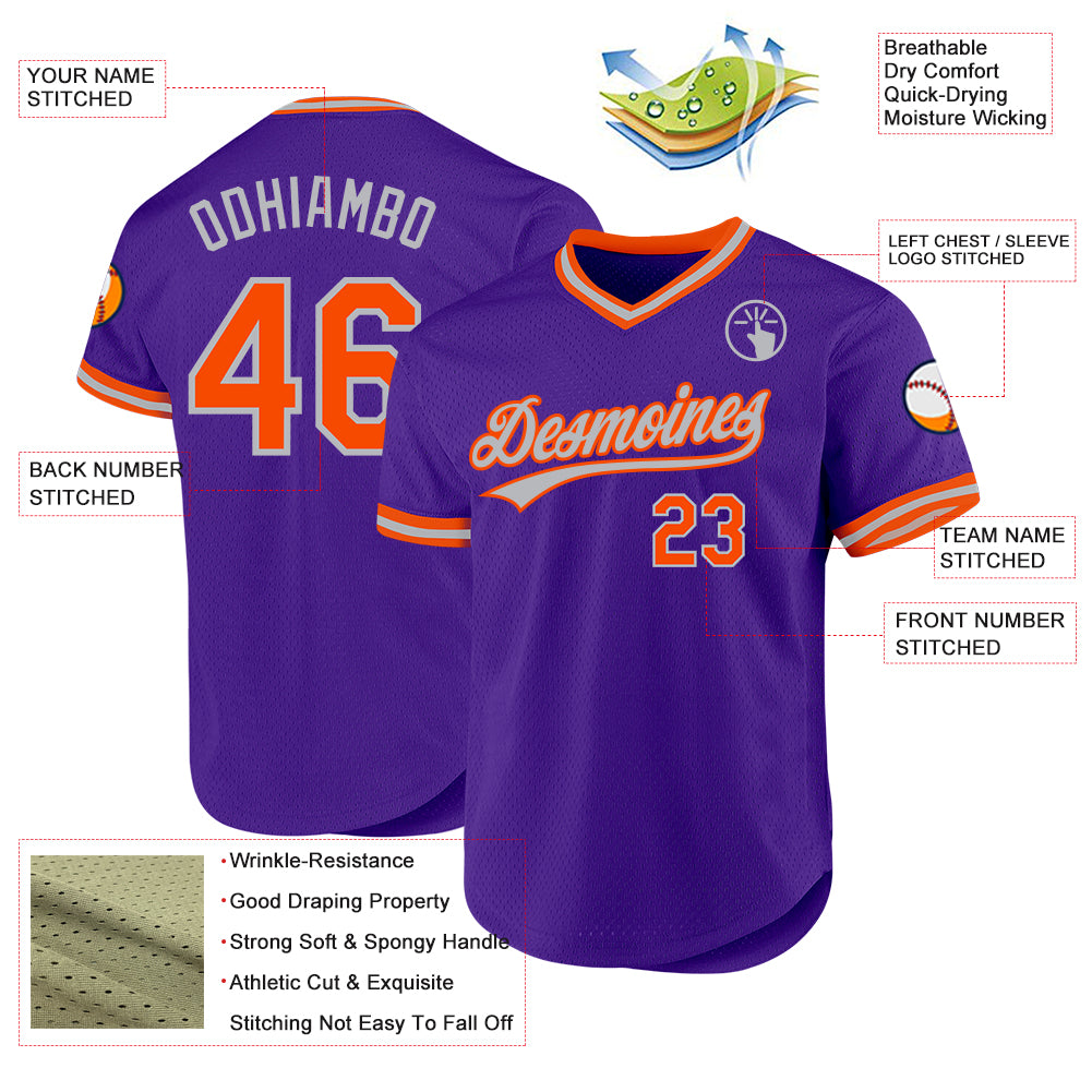 Custom Purple Orange-Gray Authentic Throwback Baseball Jersey