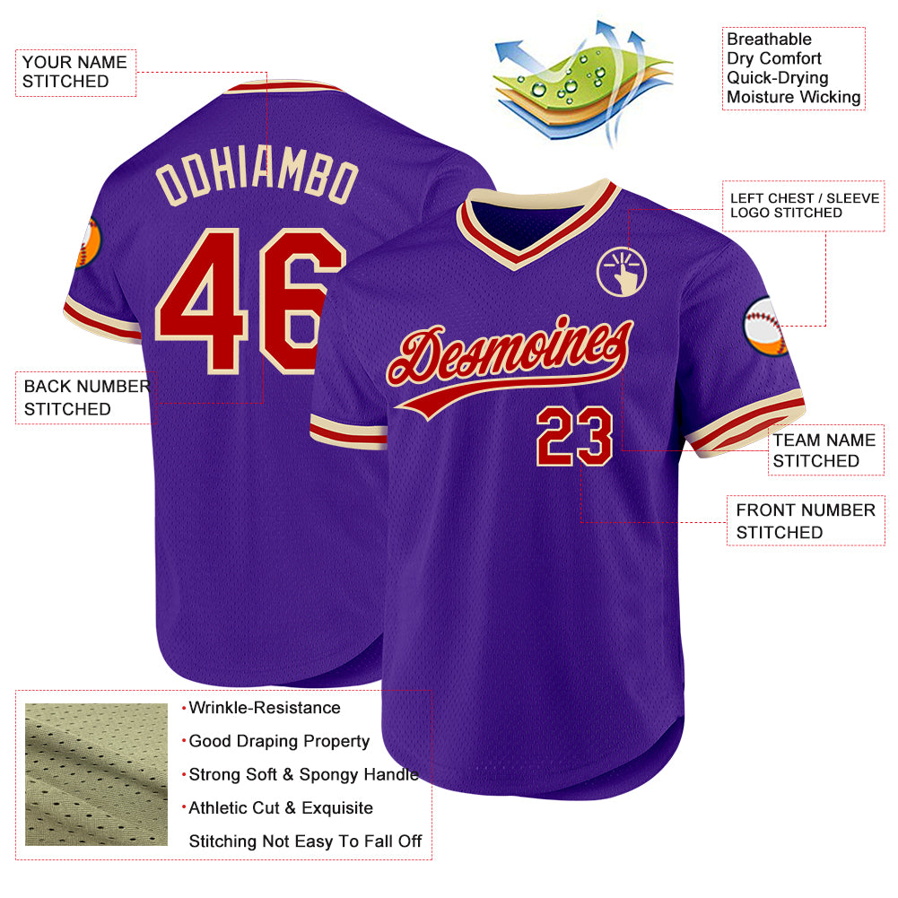 Custom Purple Red-Cream Authentic Throwback Baseball Jersey