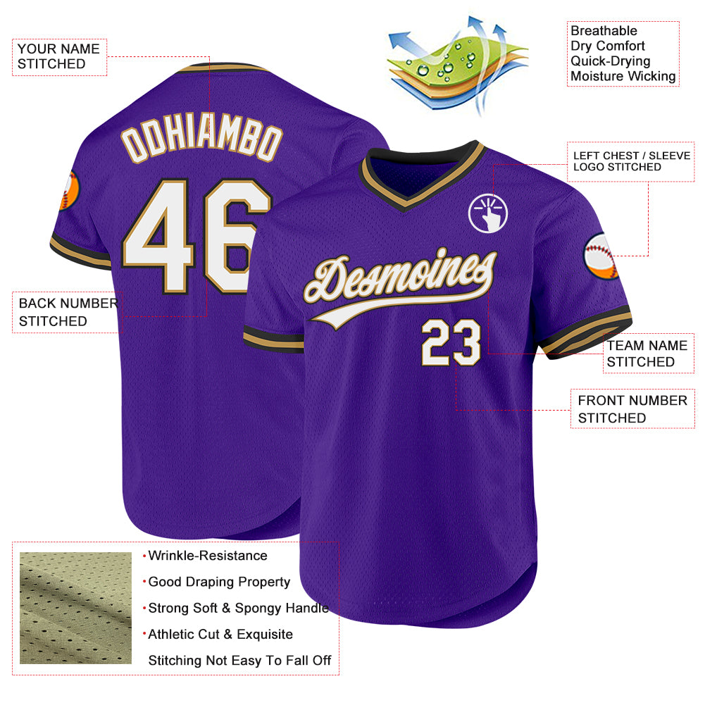 Custom Purple Old Gold-Black Authentic Throwback Baseball Jersey