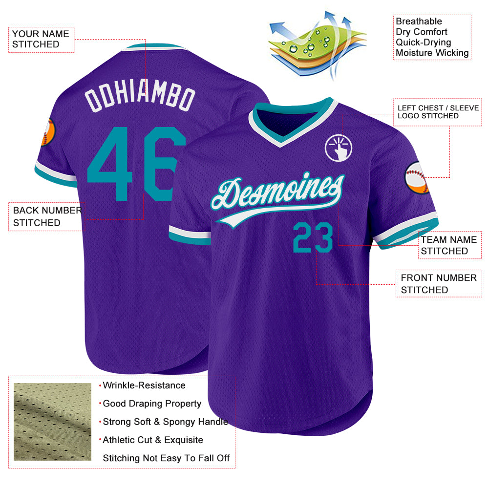 Custom Purple Teal-White Authentic Throwback Baseball Jersey