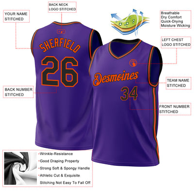 Custom Purple Black-Orange Authentic Throwback Basketball Jersey