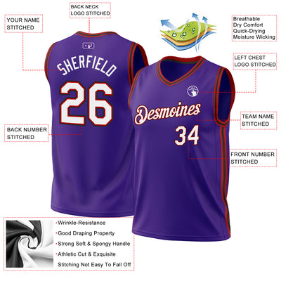 Custom Purple Red-Black Authentic Throwback Basketball Jersey