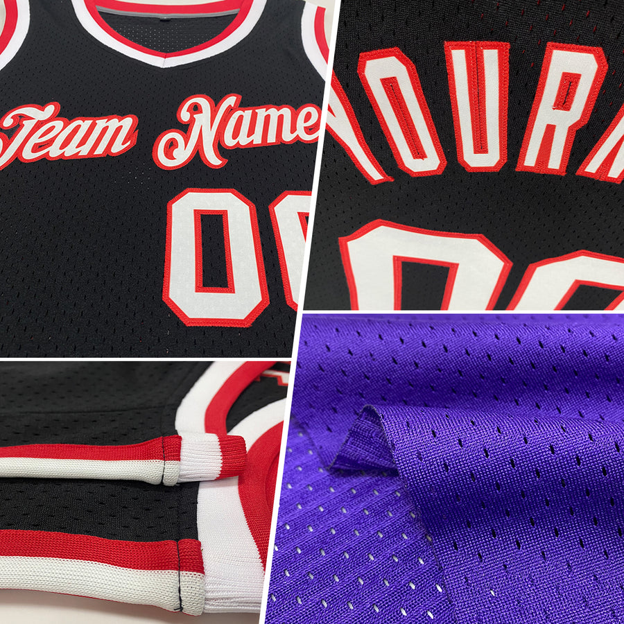 Custom Purple Black-Pink Authentic Throwback Basketball Jersey