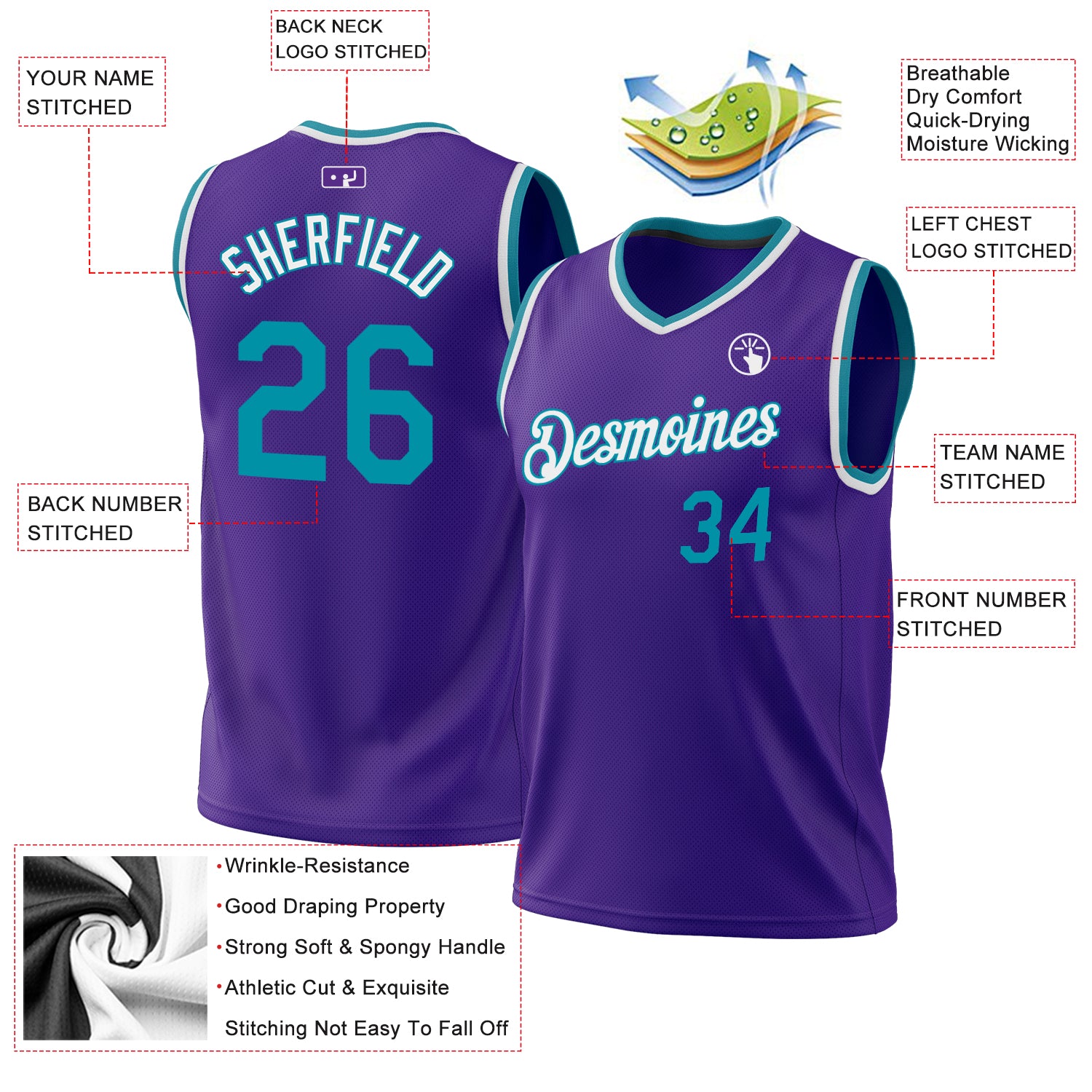 Custom Purple Teal-White Authentic Throwback Basketball Jersey