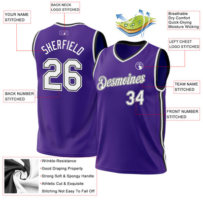 Custom Purple White-Black Authentic Throwback Basketball Jersey