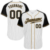 Custom White Black Pinstripe Black-Old Gold Authentic Raglan Sleeves Baseball Jersey