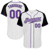 Custom White Black Pinstripe Purple-Black Authentic Raglan Sleeves Baseball Jersey