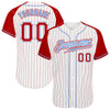 Custom White Red Pinstripe Red-Light Blue Authentic Raglan Sleeves Baseball Jersey