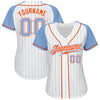 Custom White Light Blue Pinstripe Light Blue-Orange Authentic Raglan Sleeves Baseball Jersey