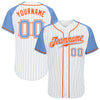 Custom White Light Blue Pinstripe Light Blue-Orange Authentic Raglan Sleeves Baseball Jersey