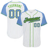 Custom White Light Blue Pinstripe Light Blue-Neon Green Authentic Raglan Sleeves Baseball Jersey