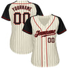 Custom Cream Black Pinstripe Black-Red Authentic Raglan Sleeves Baseball Jersey