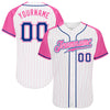 Custom White Pink Pinstripe Royal-Pink Authentic Raglan Sleeves Baseball Jersey