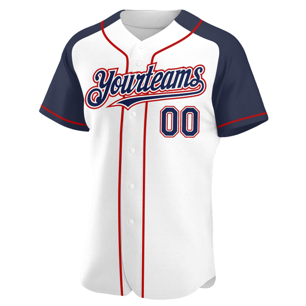 Custom Baseball Jersey White Navy-Red Authentic Raglan Sleeves Youth Size:M