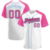 Custom White Pink Black-Light Blue Authentic Raglan Sleeves Baseball Jersey