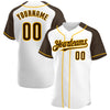 Custom White Brown-Gold Authentic Raglan Sleeves Baseball Jersey