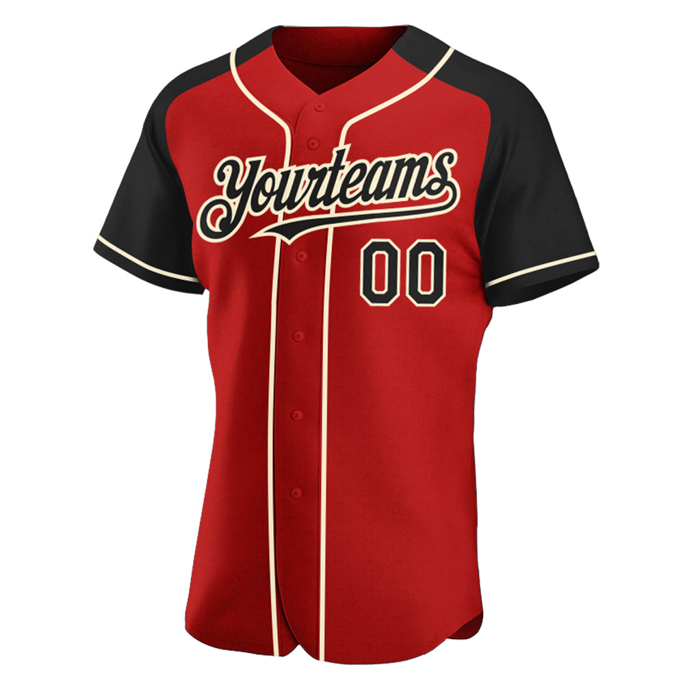 Custom Red Black-Cream Authentic Raglan Sleeves Baseball Jersey