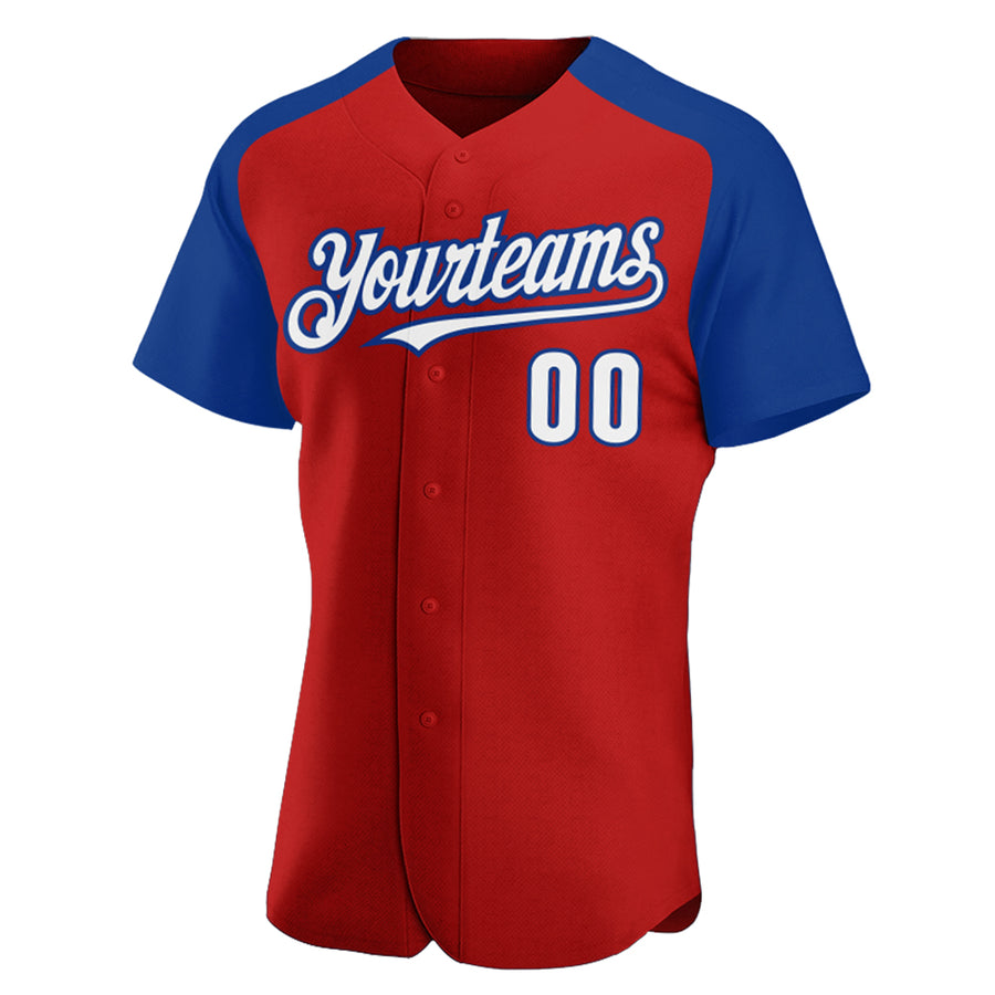 Custom Red White-Royal Authentic Raglan Sleeves Baseball Jersey