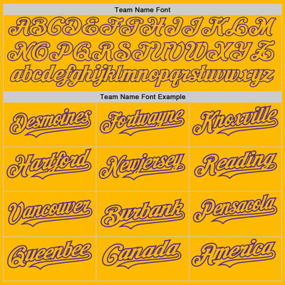 Custom Gold Purple Authentic Raglan Sleeves Baseball Jersey