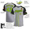 Custom Gray Neon Green-Black Authentic Raglan Sleeves Baseball Jersey