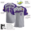 Custom Gray Purple-Black Authentic Raglan Sleeves Baseball Jersey