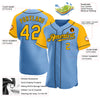 Custom Light Blue Gold-Black Authentic Raglan Sleeves Baseball Jersey