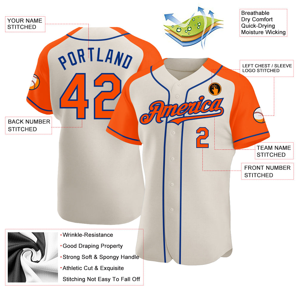 Custom Cream Orange-Royal Authentic Raglan Sleeves Baseball Jersey