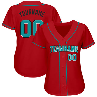 Custom Red Teal-Black Authentic Baseball Jersey