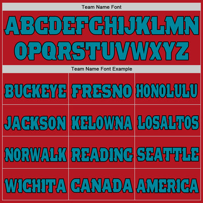 Custom Red Teal-Black Mesh Authentic Football Jersey