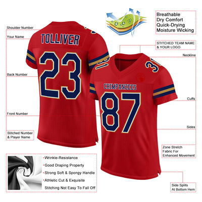 Custom Red Navy-Old Gold Mesh Authentic Football Jersey