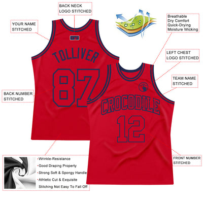 Custom Red Red-Navy Authentic Throwback Basketball Jersey