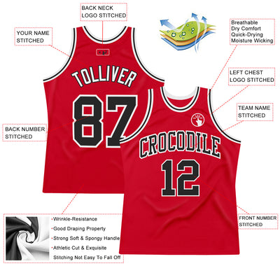 Custom Red Black-White Authentic Throwback Basketball Jersey