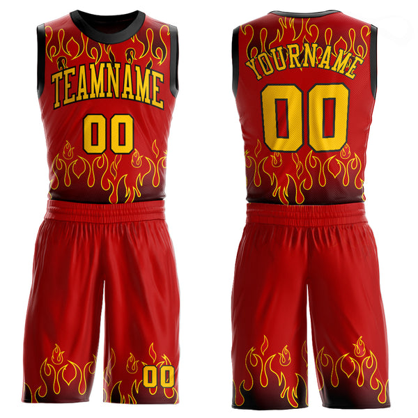 FANSIDEA Custom Black Red-Gold Flame Sublimation Soccer Uniform Jersey Women's Size:S