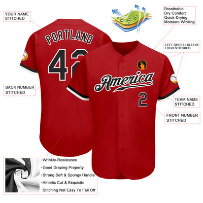 Custom Red Black-White Authentic Baseball Jersey