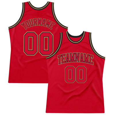 Custom Red Red Black-Old Gold Authentic Throwback Basketball Jersey