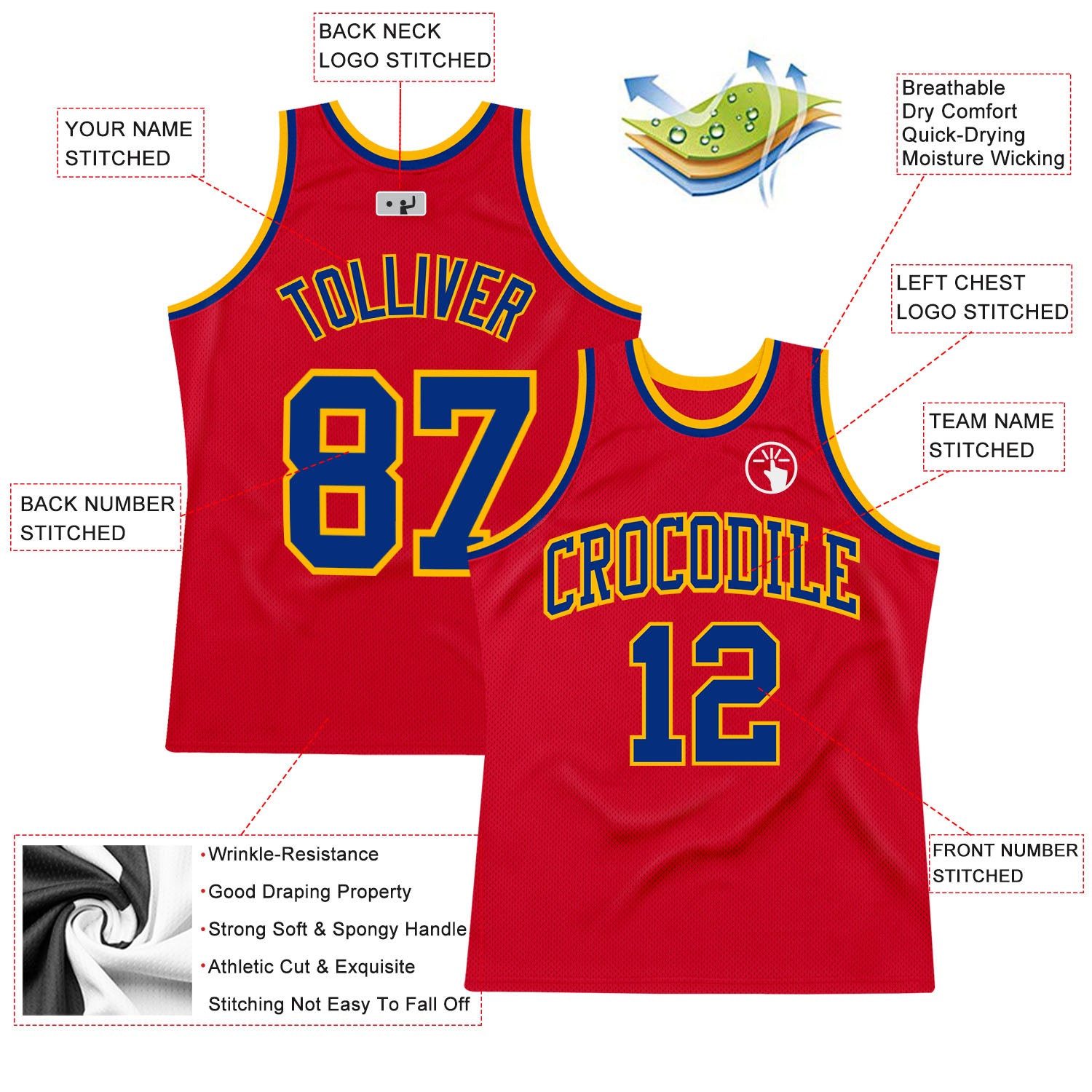 Custom Red Royal-Gold Authentic Throwback Basketball Jersey