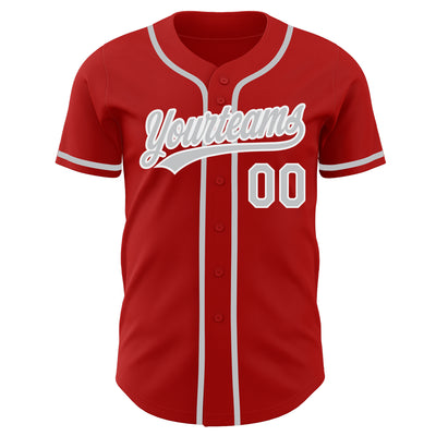 Custom Red Gray-White Authentic Baseball Jersey