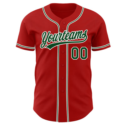 Custom Red Green-White Authentic Baseball Jersey