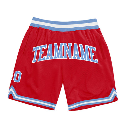 Custom Red Light Blue-White Authentic Throwback Basketball Shorts