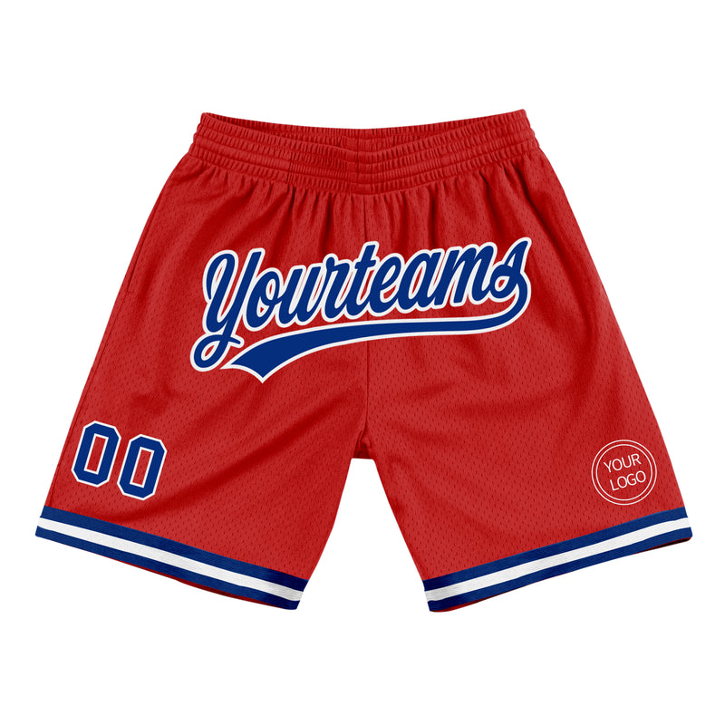 Custom Red Basketball Shorts Royal-White Authentic Throwback - FansIdea