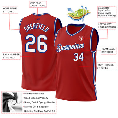 Custom Red White-Royal Authentic Throwback Basketball Jersey
