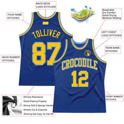 Custom Royal Gold-Light Blue Authentic Throwback Basketball Jersey